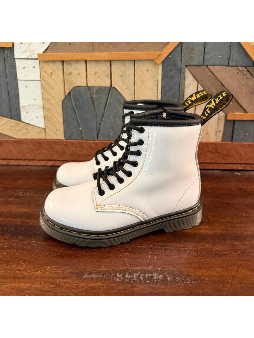 Dr. Martens Kids 1460T White Patent Leather Combat Zipper Boots Size 9